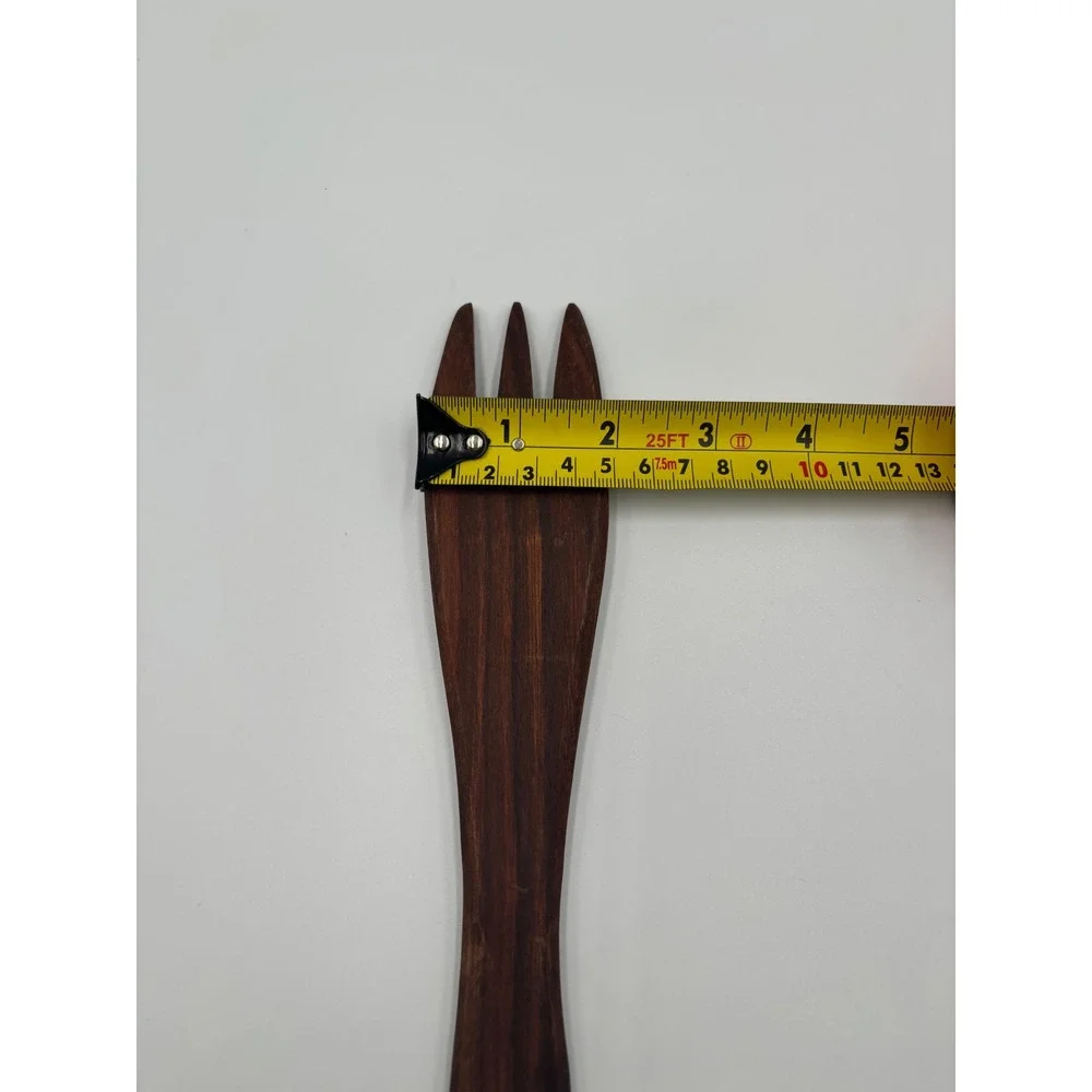 Artisan Hand Carved Wooden Salad Server Set Signed JEW 2014 Dark Wood Fork Spoon